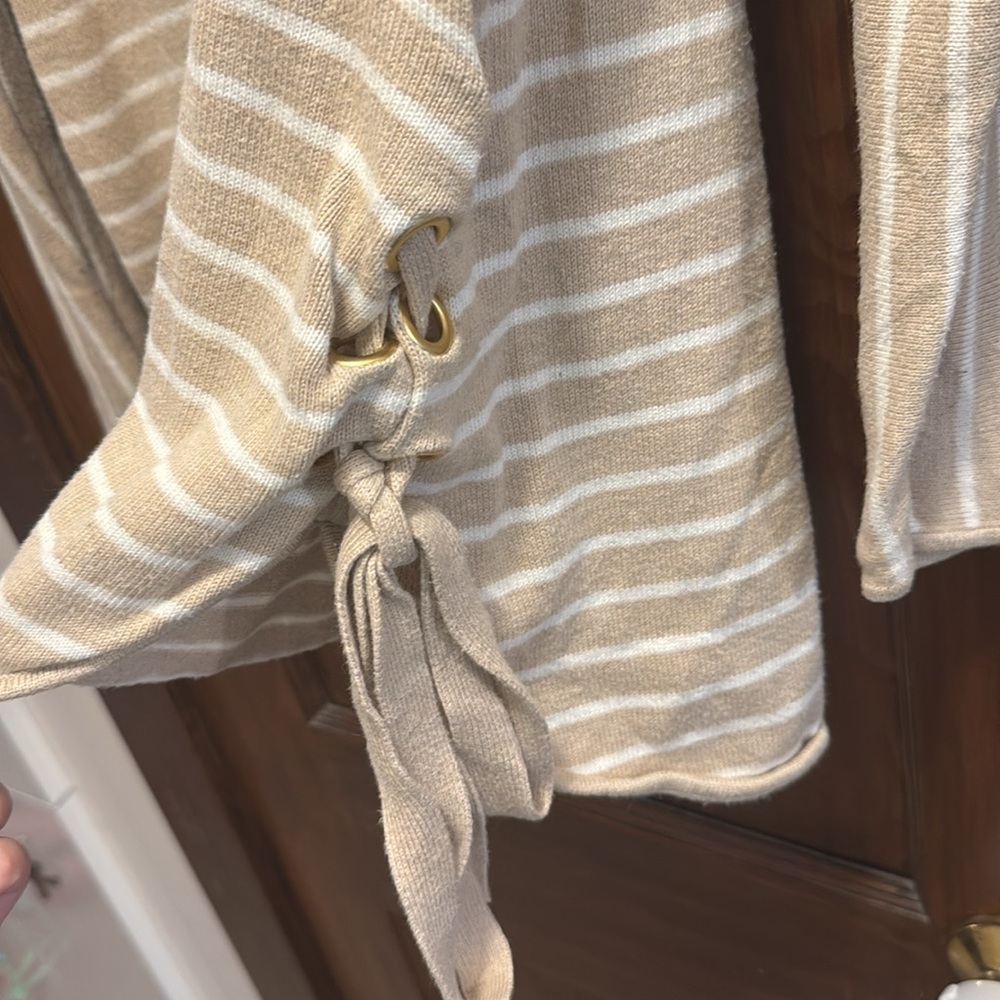 Michael Kors Women’s Tan White Stripe Pullover Sweater Ties On The Side - Picture 6 of 12